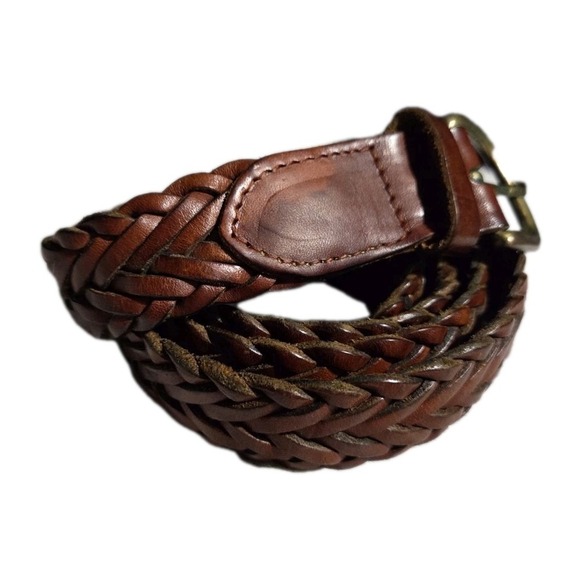 County Seat Leather Braided Belt, Brass Buckle, Brown, Size 34 - Picture 2 of 4